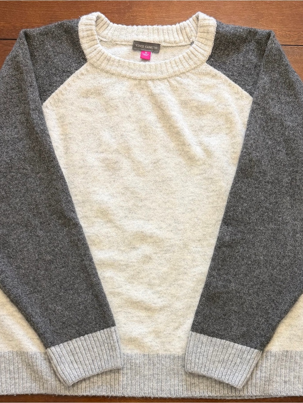 Vince Camuto Three-Tone Crewneck Sweater - Light and Medium Gray & Charcoal